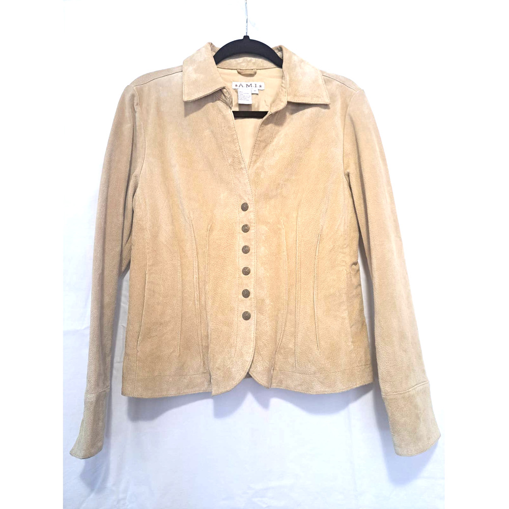 A.M.I. Leather Suede Jacket. Medium. Long Sleeve. Fully Lined.Tan Buckskin Color